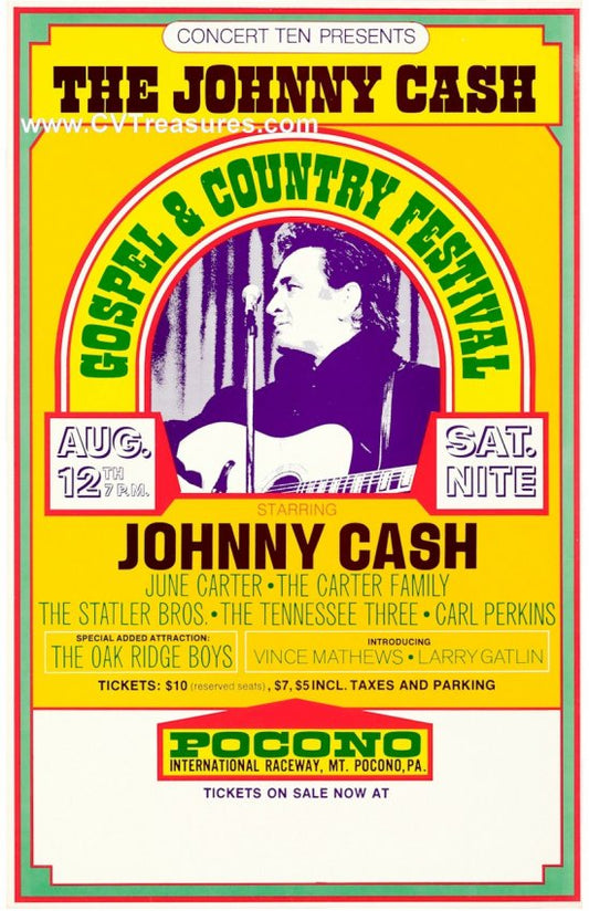Johnny Cash Original Vintage Live Concert Poster,&nbsp; Red