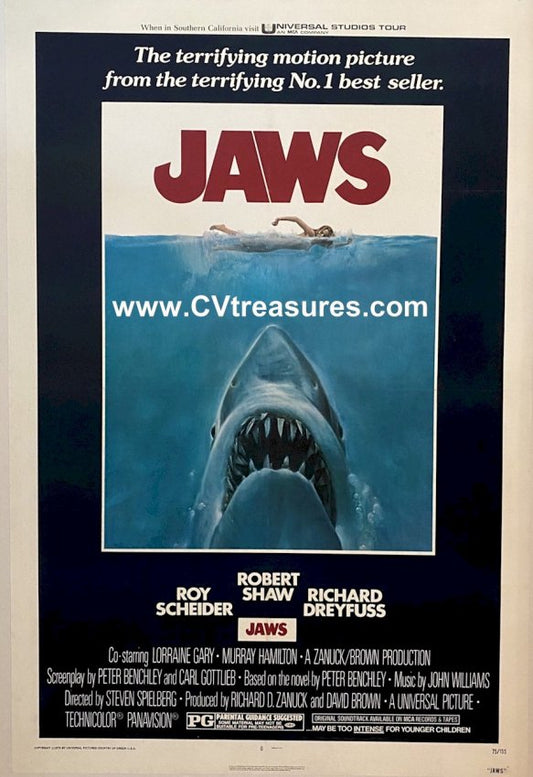 Jaws Vintage Horror Movie Poster One Sheet Original Linen