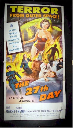The 27th Day, 1957, Gene Barry, Three Sheet