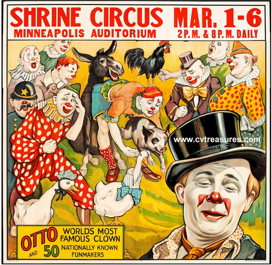 Shrine Original Vintage Circus Poster Otto the Clown 1935