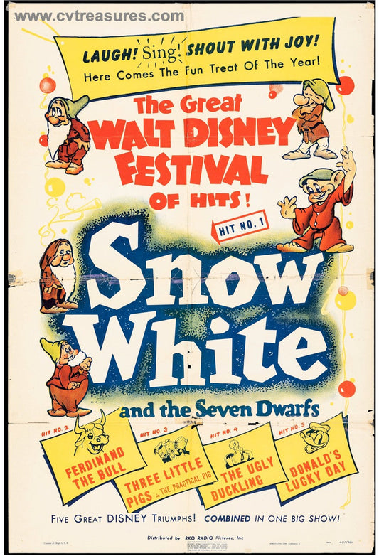 Disney's SNOW WHITE Vintage Movie Poster one sheet 1940