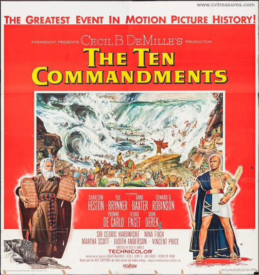 Ten Commandments Original Vintage SIX SHEET Movie Poster Heston