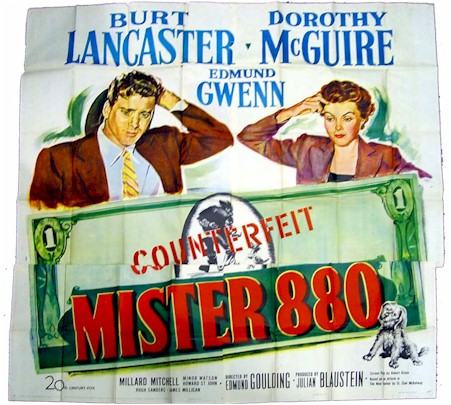 Mister 880, 1950, Burt Lancaster, Six Sheet