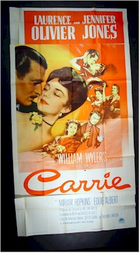 Carrie, 1952, Laurence Olivier, Three Sheet
