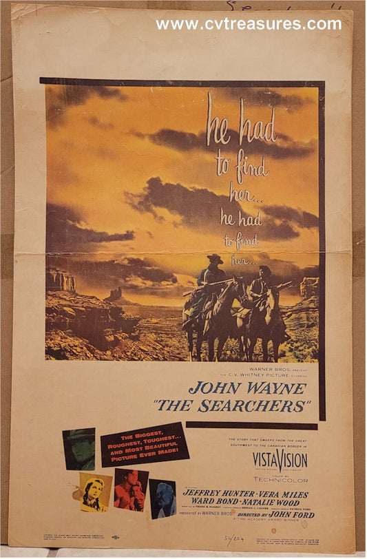 Searchers John Wayne Original Window Card Movie Poster 1956