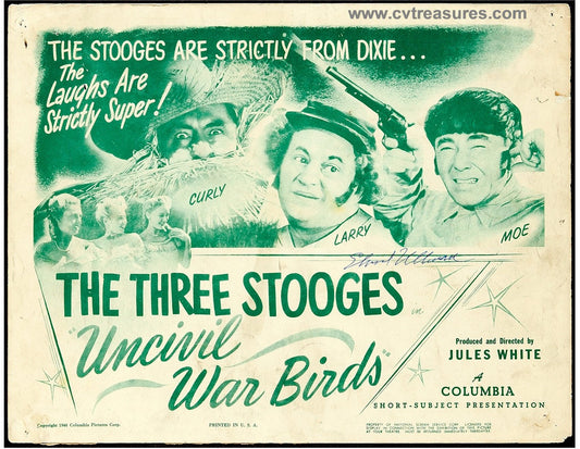 Three Stooges Uncivil War Birds Vintage Movie Title Card Poster