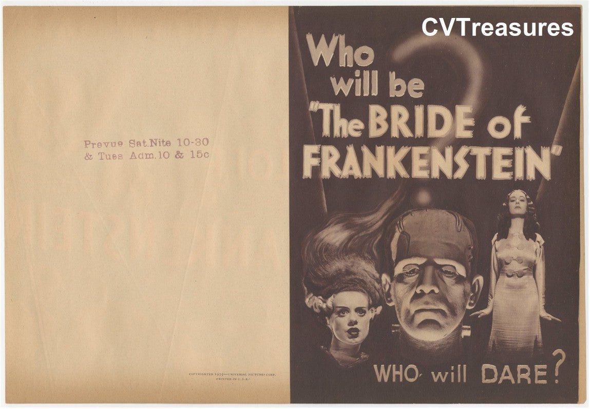 The Bride of Frankenstein, 1935 Original Vintage Movie Herald Boris Karloff
