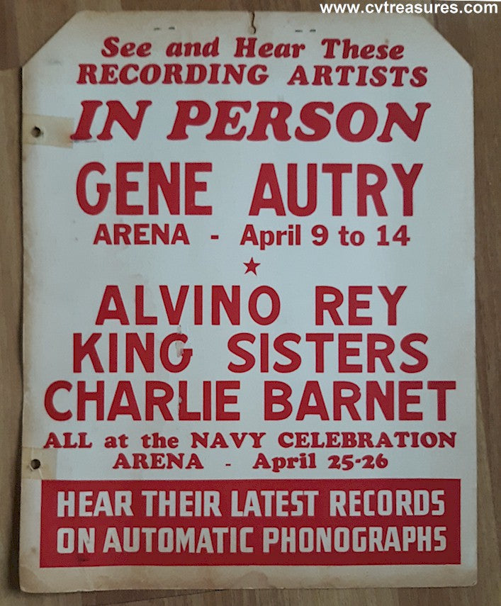 Gene Autry Vintage Live Concert Poster, 1942