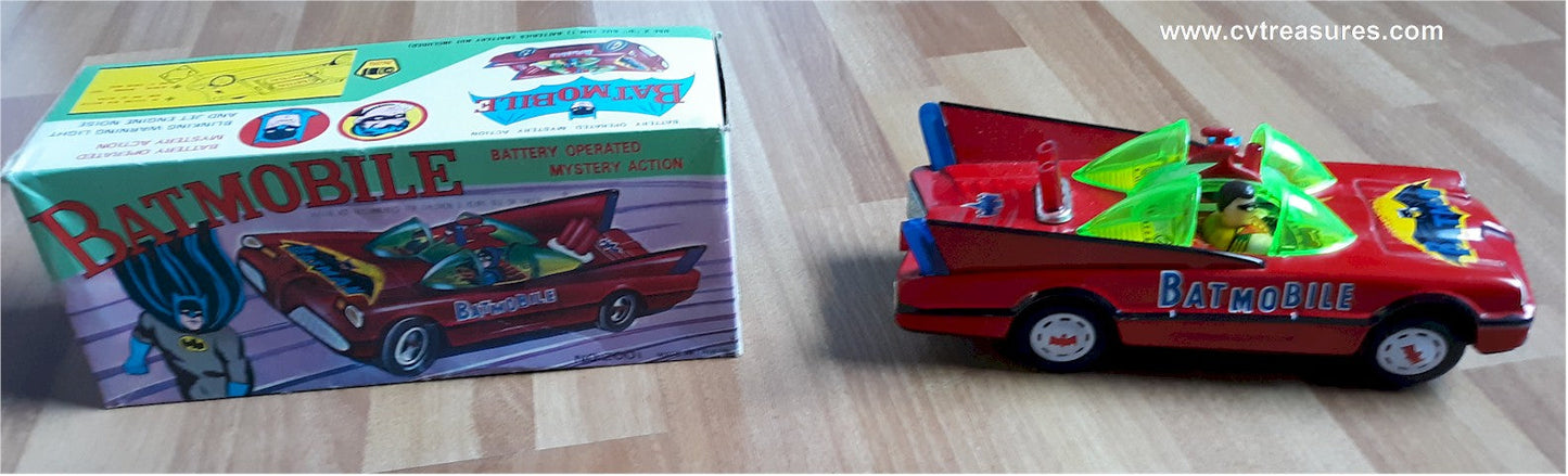Batmobile Tin Toy Battery Rare Red 1960s with Original Box