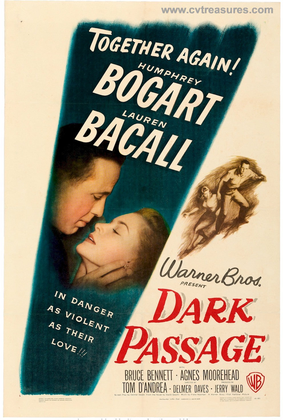 Dark Passage Original Vintage Movie Poster Humphrey Bogart Bacal