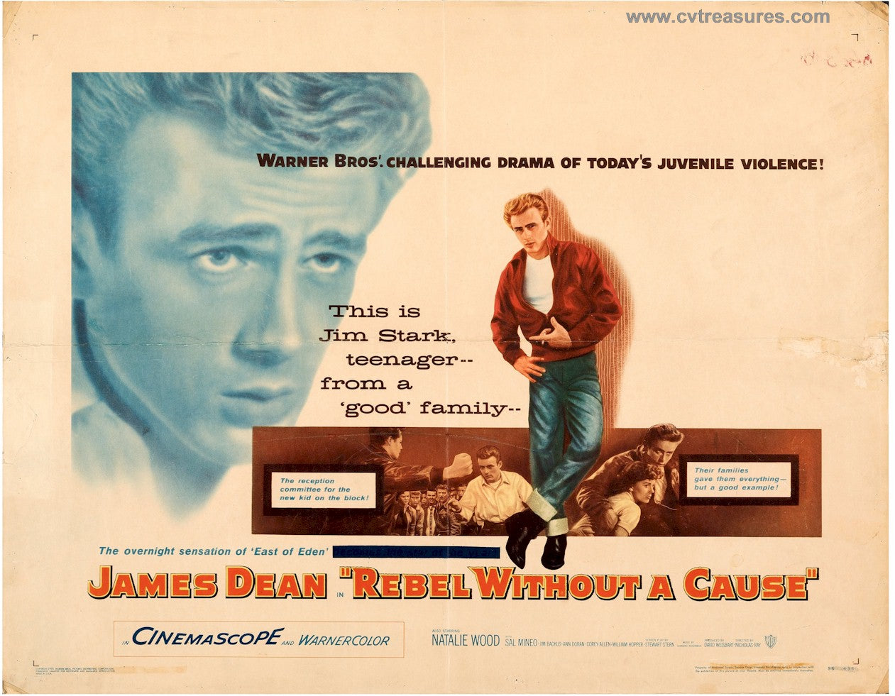 Rebel Without a Cause, James Dean, RARE Half Sheet, 1955