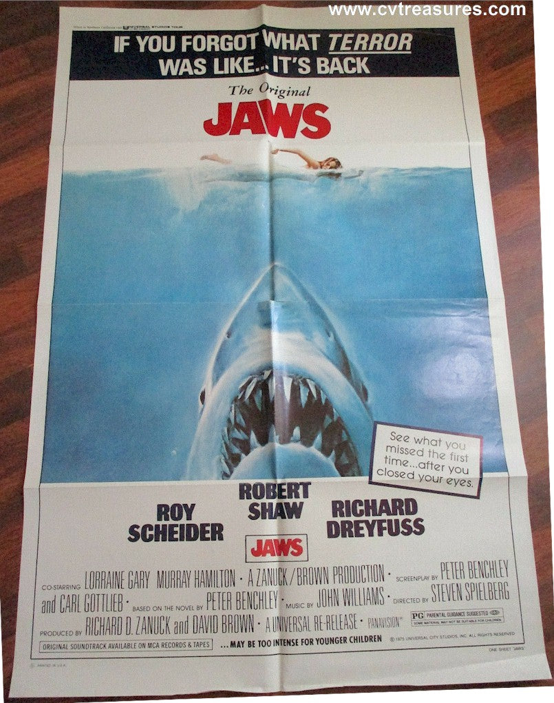 Jaws Original Vintage Movie Poster Rare 1975 re-release