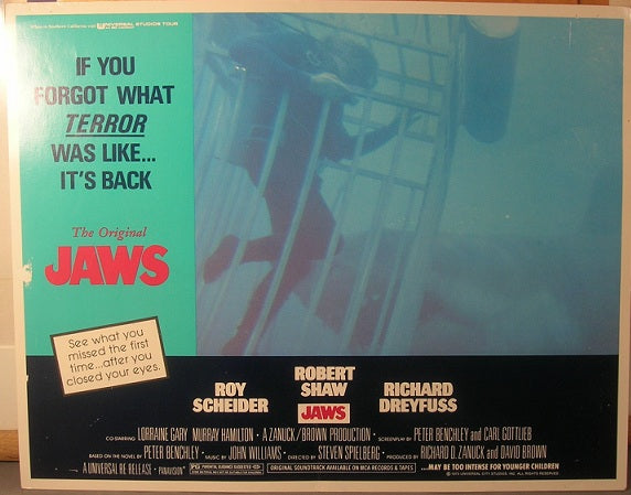 Jaws 1975 "same year' re-release lobby card movie poster 3