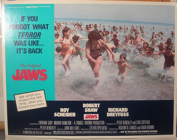 Jaws 1975 "same year' re-release lobby card movie poster 2